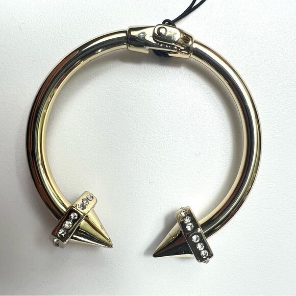 Anthropologie Lydell New York Goldtone Spike & Crystal bangle hinge bracelet NWT - Picture 4 of 4